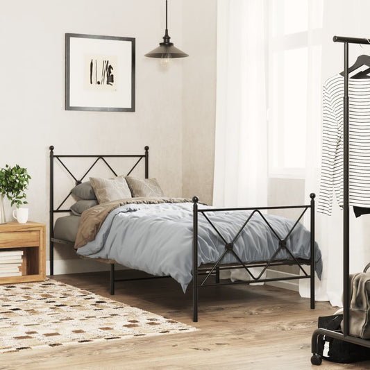 Bed frame with head and footboard metal black 75x190 cm