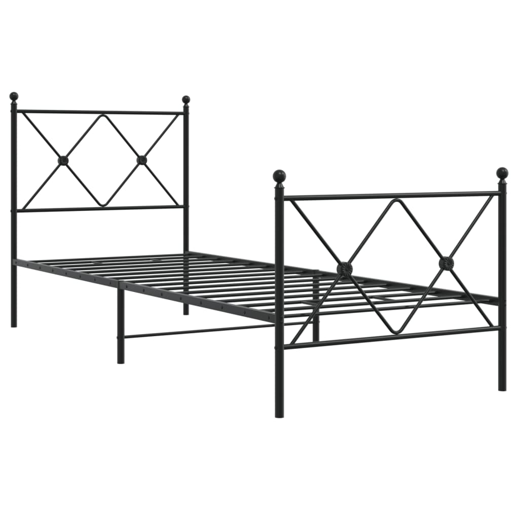 Bed frame with head and footboard metal black 80x200 cm