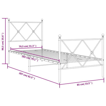 Bettgestell mit Kopf- und Fußteil Metall Schwarz 80x200 cm