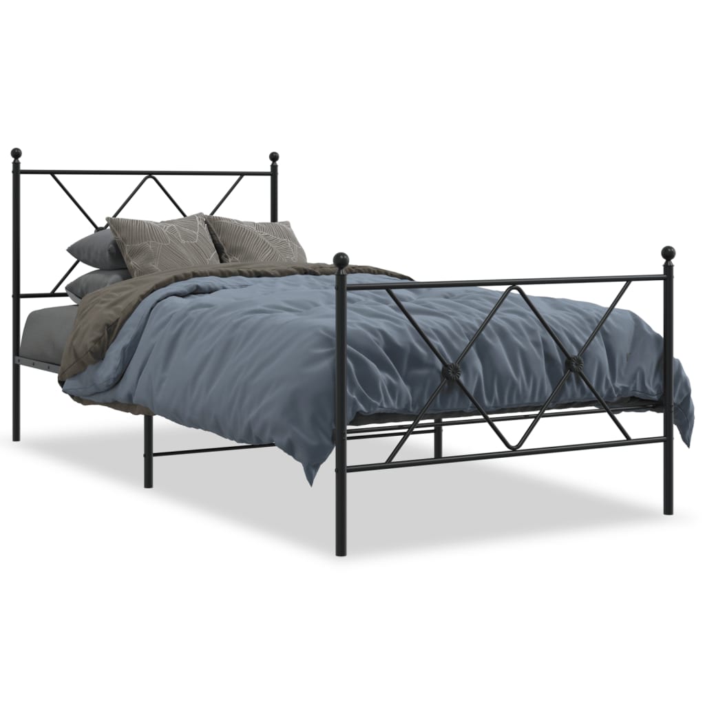 Bed frame with head and footboard metal black 90x200 cm