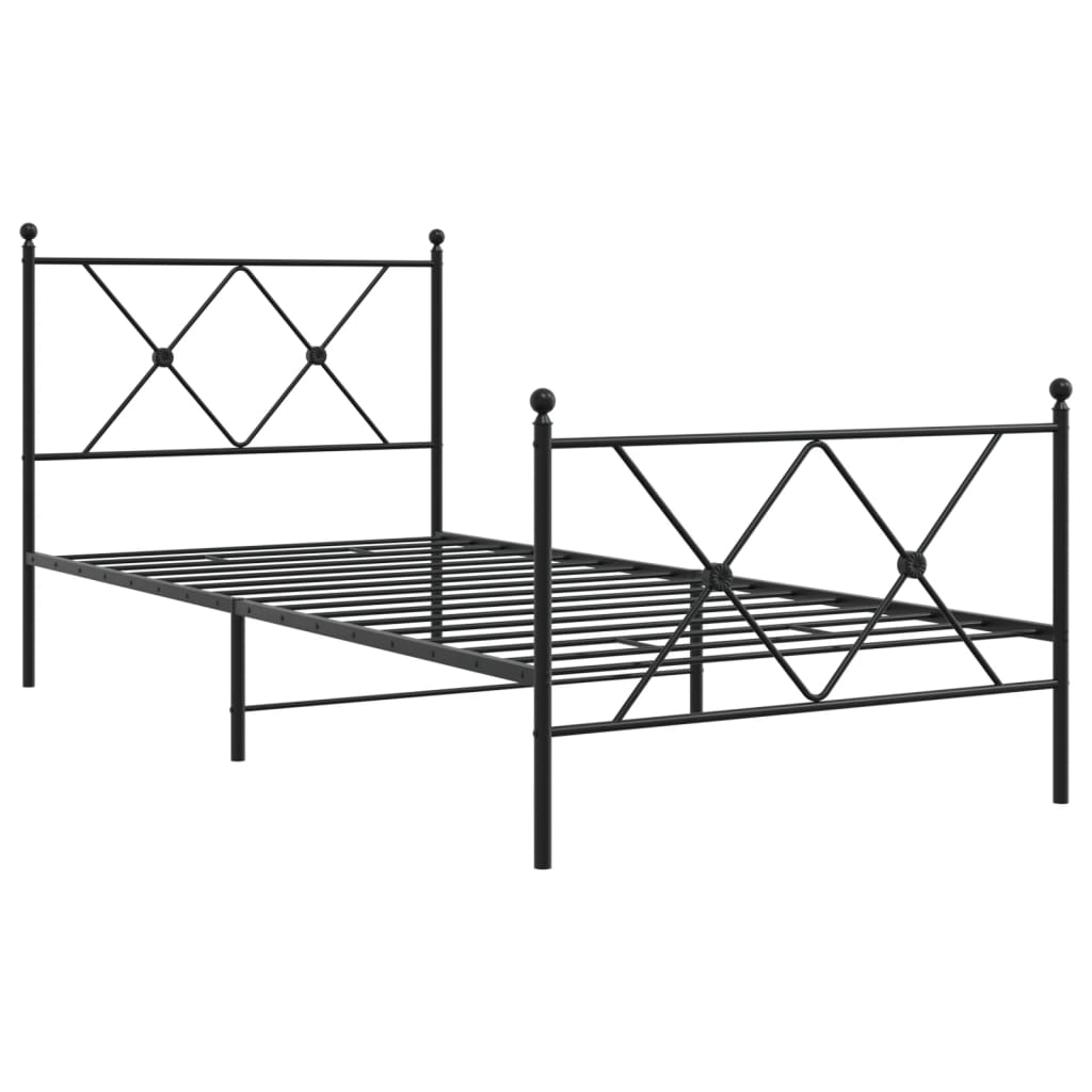 Bed frame with head and footboard metal black 90x200 cm