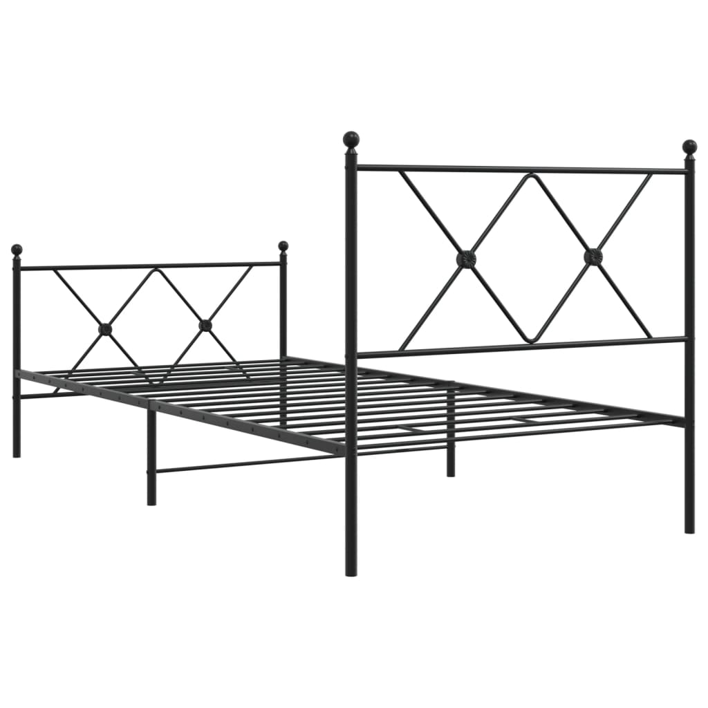 Bed frame with head and footboard metal black 90x200 cm