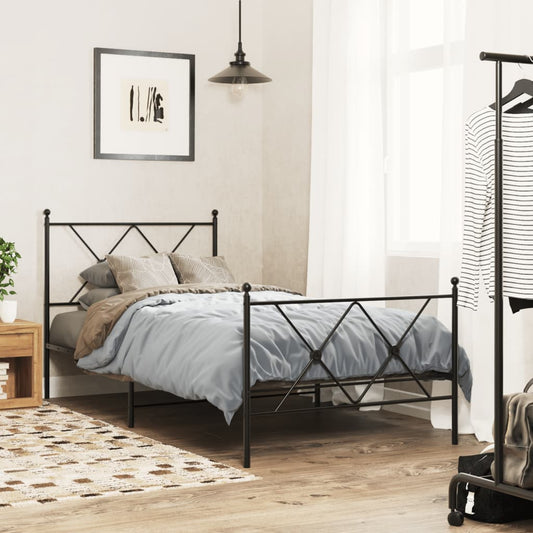 Bed frame with head and footboard metal black 90x200 cm