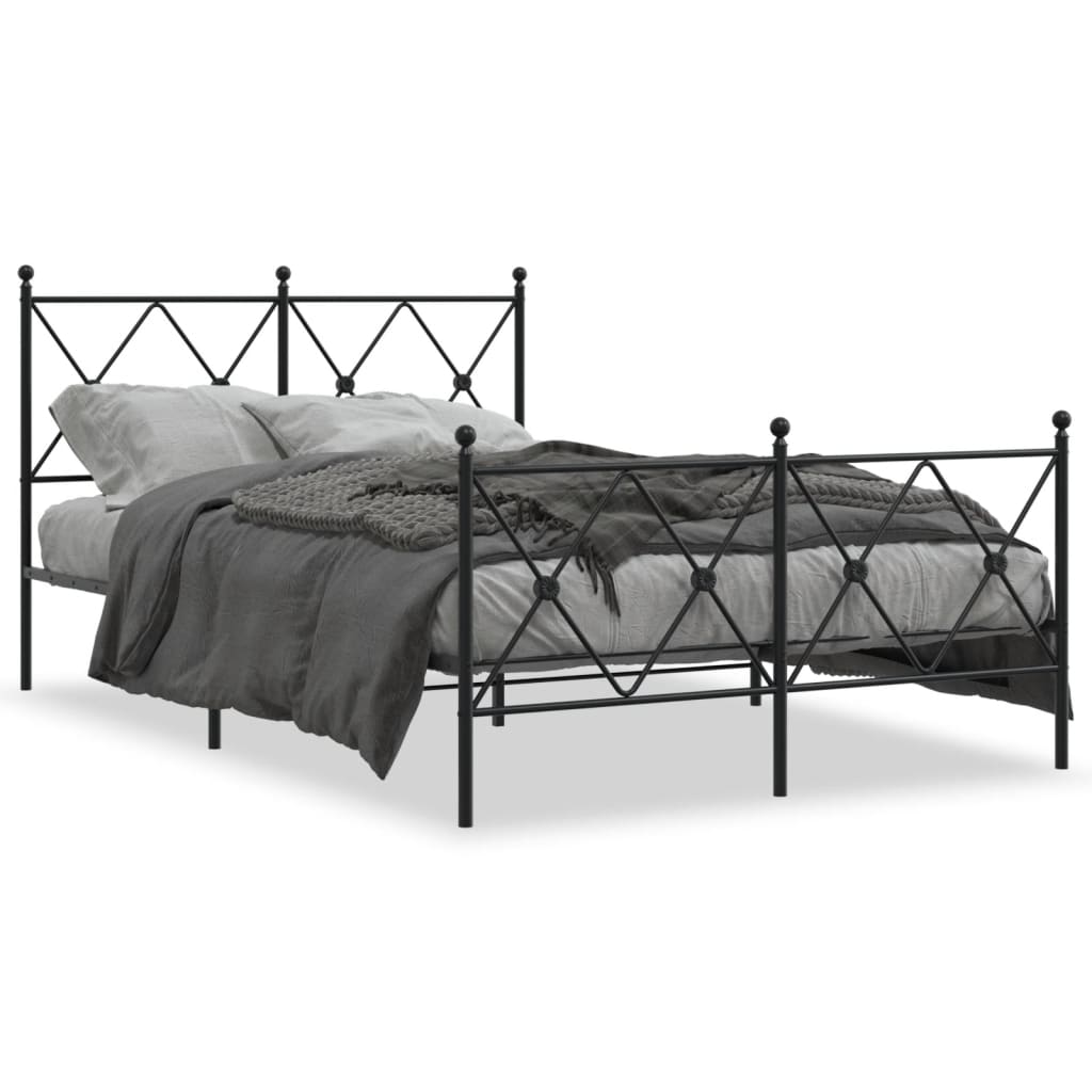 Bed frame with head and footboard metal black 120x200 cm