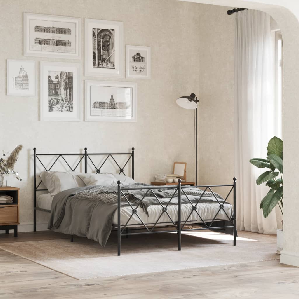 Bed frame with head and footboard metal black 120x200 cm