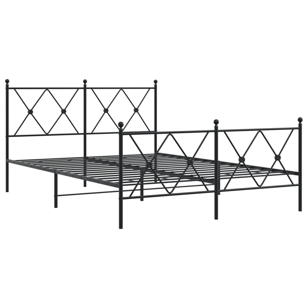 Bed frame with head and footboard metal black 137x190 cm