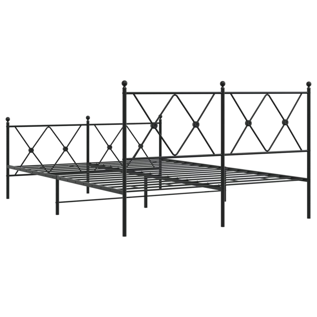 Bed frame with head and footboard metal black 137x190 cm