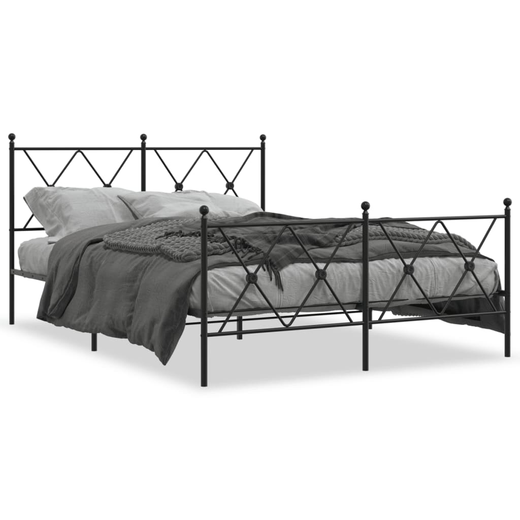 Bed frame with head and footboard metal black 140x190 cm