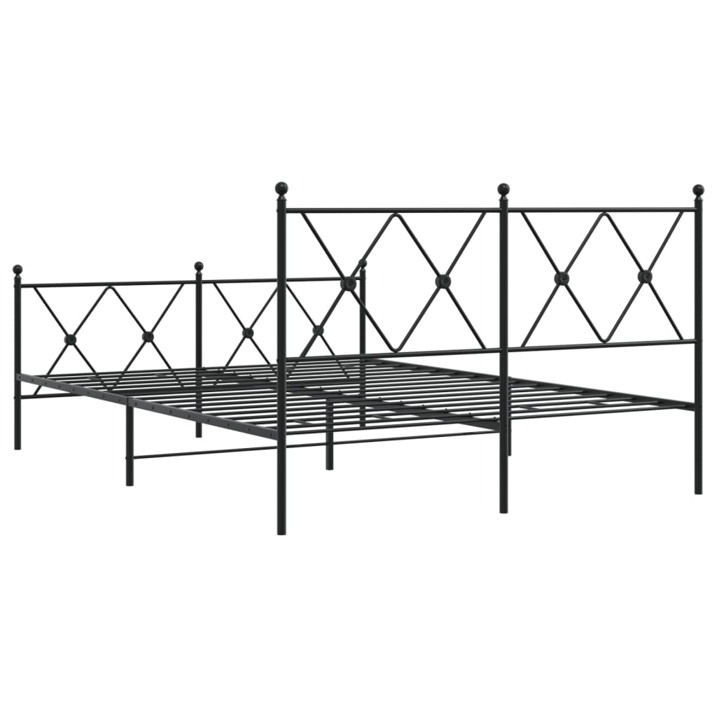 Bed frame with head and footboard metal black 140x190 cm