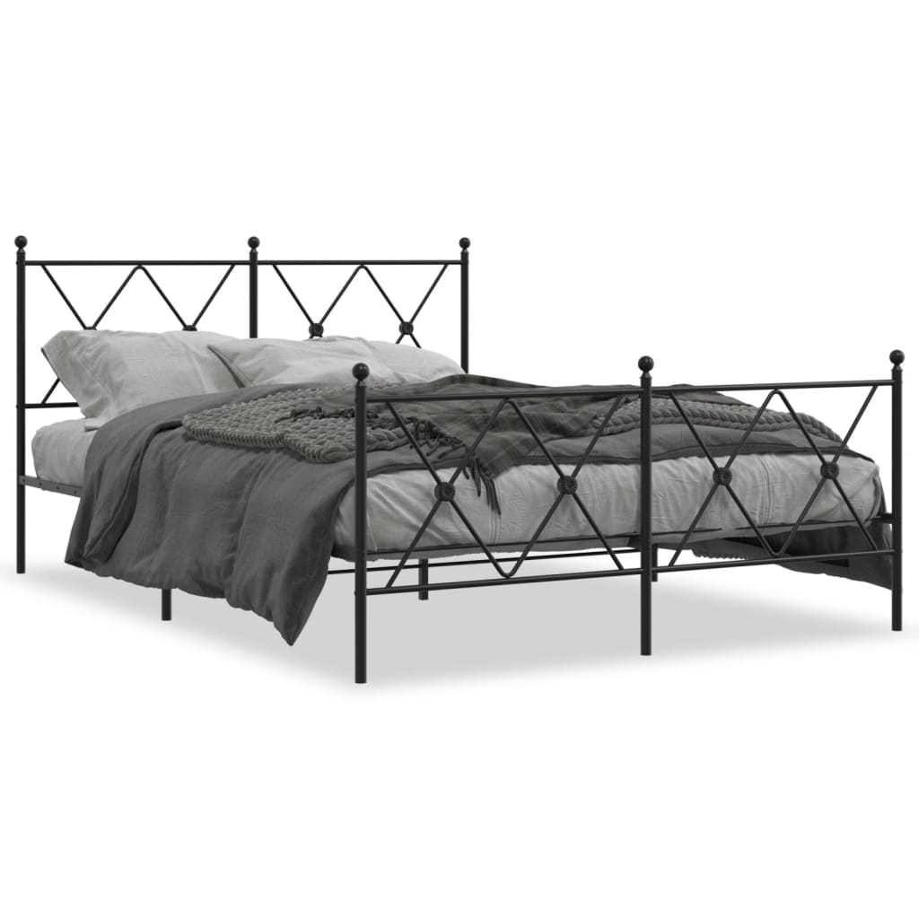 Bed frame with head and footboard metal black 140x200 cm