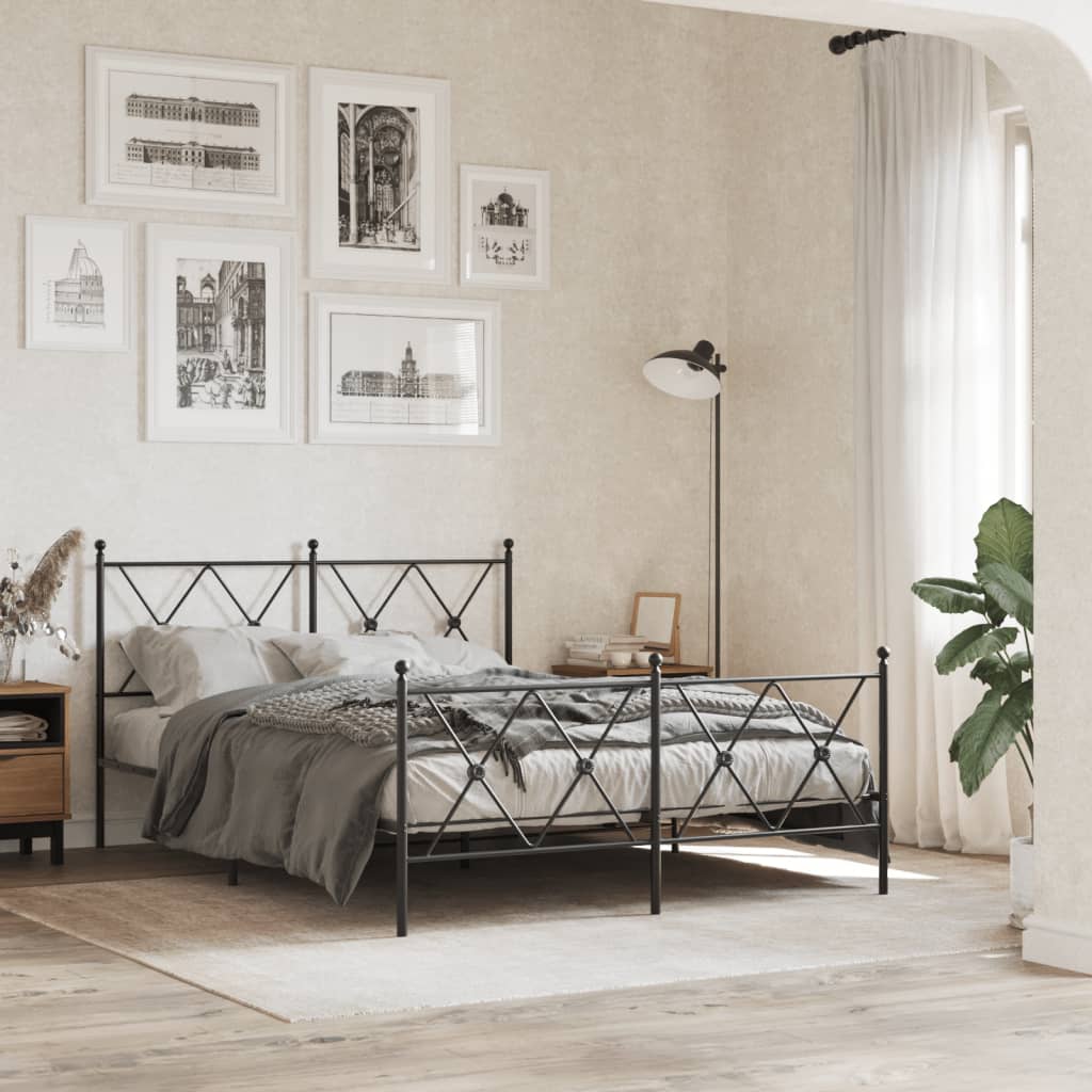 Bed frame with head and footboard metal black 140x200 cm