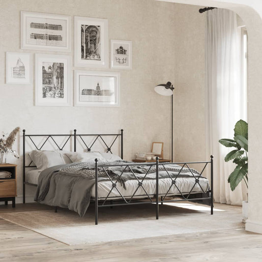 Bed frame with head and footboard metal black 140x200 cm