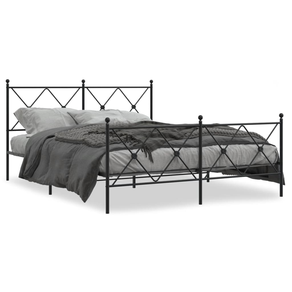 Bed frame with head and footboard metal black 150x200 cm