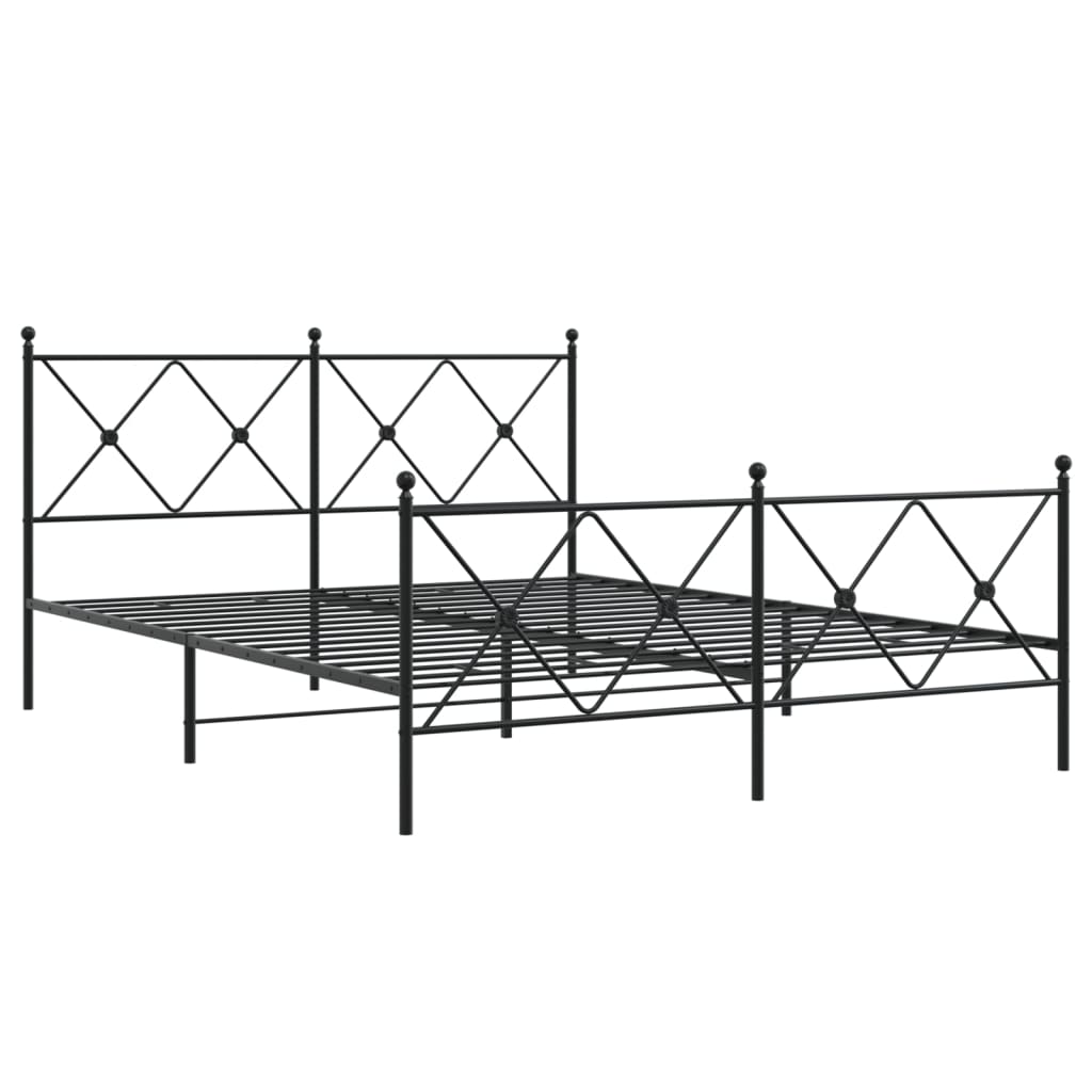 Bed frame with head and footboard metal black 150x200 cm
