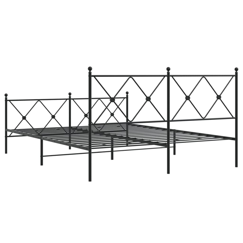 Bed frame with head and footboard metal black 150x200 cm