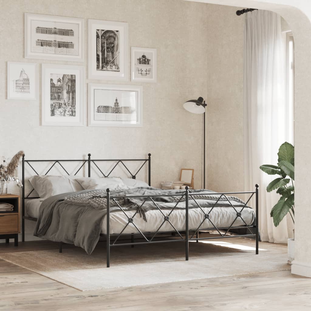 Bed frame with head and footboard metal black 150x200 cm