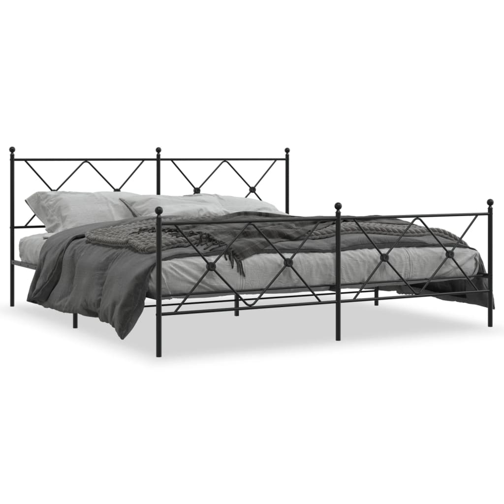 Bed frame with head and footboard metal black 183x213 cm