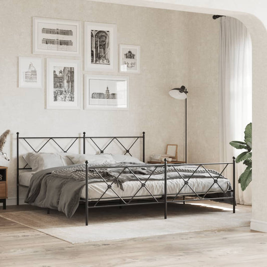 Bed frame with head and footboard metal black 183x213 cm