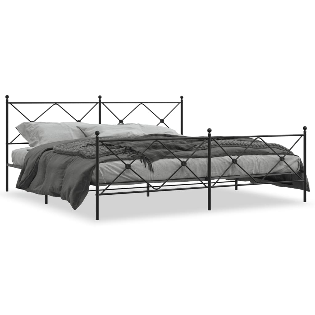 Bed frame with head and footboard metal black 193x203 cm