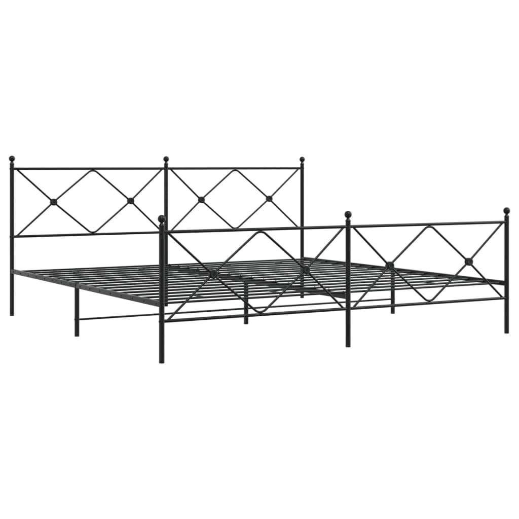 Bed frame with head and footboard metal black 193x203 cm