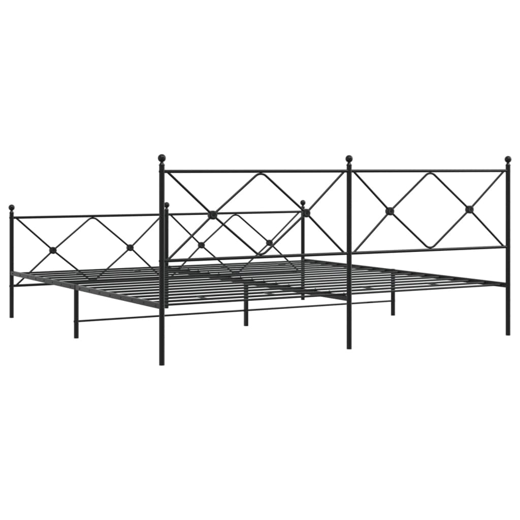 Bed frame with head and footboard metal black 193x203 cm