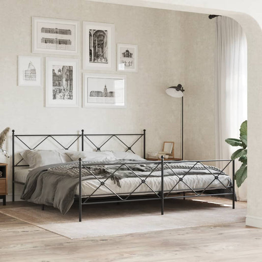 Bed frame with head and footboard metal black 193x203 cm