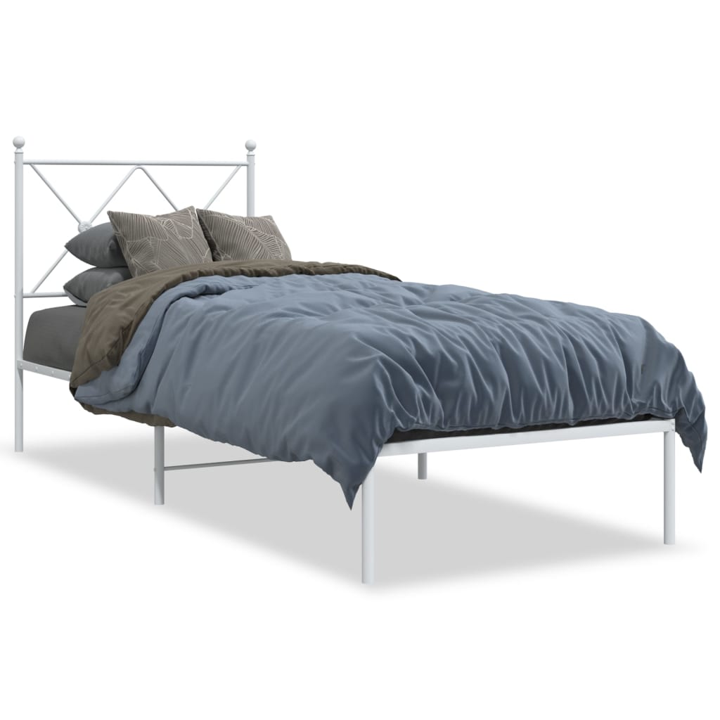 Bed frame with headboard metal white 80x200 cm