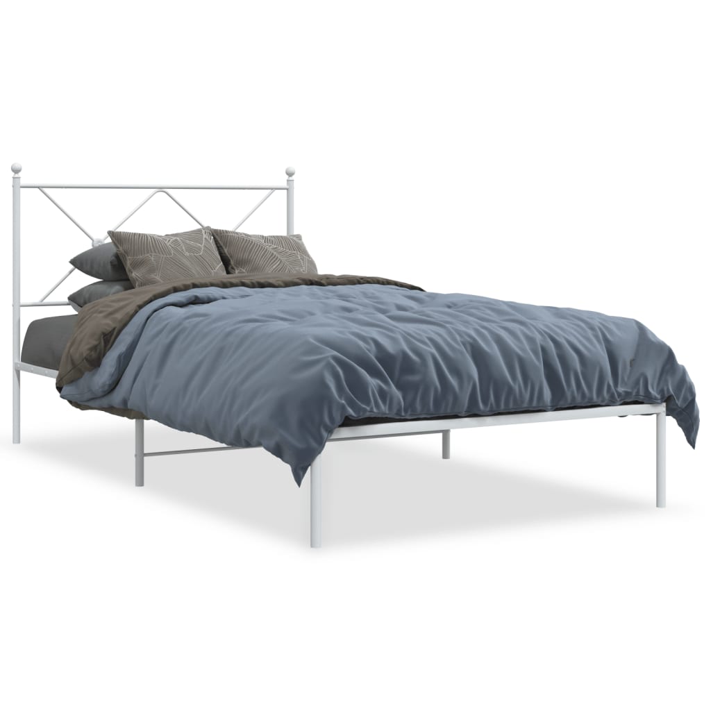 Bed frame with headboard metal white 100x200 cm