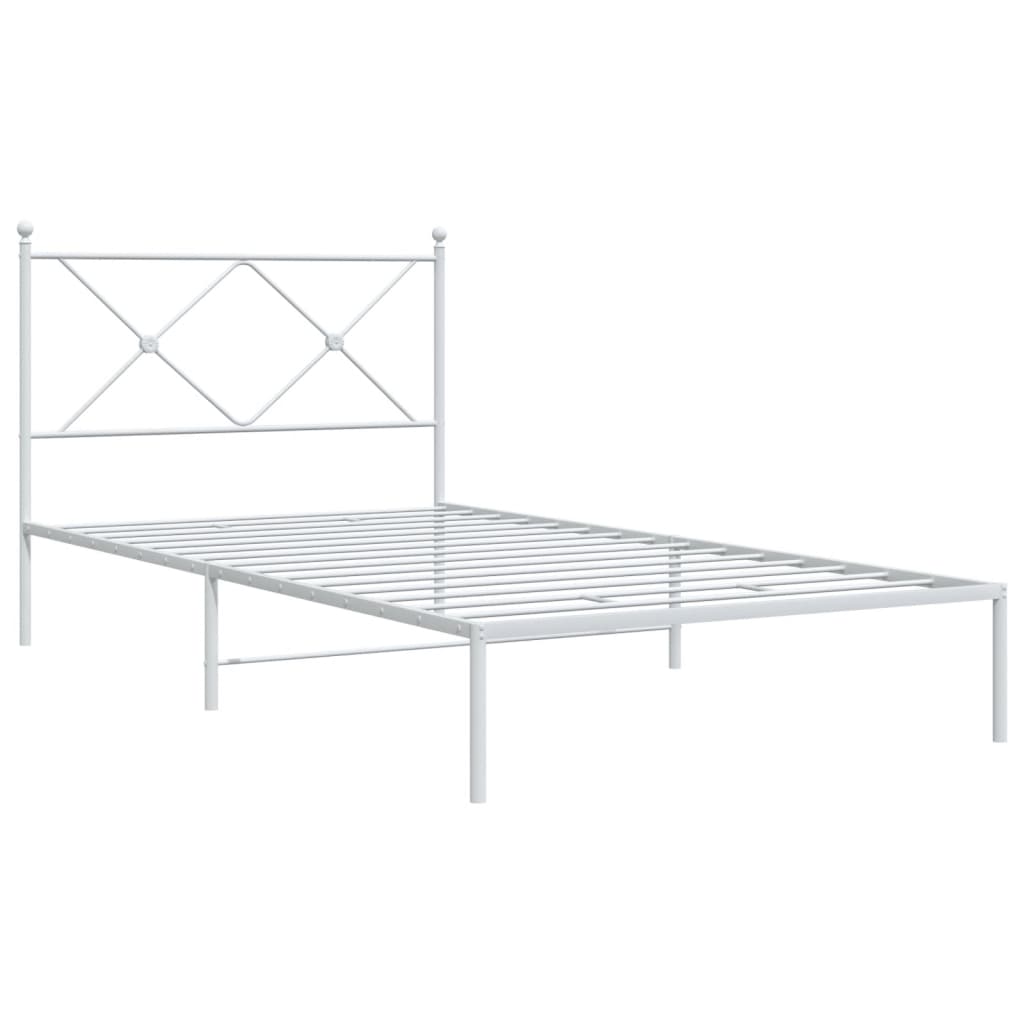 Bed frame with headboard metal white 107x203 cm