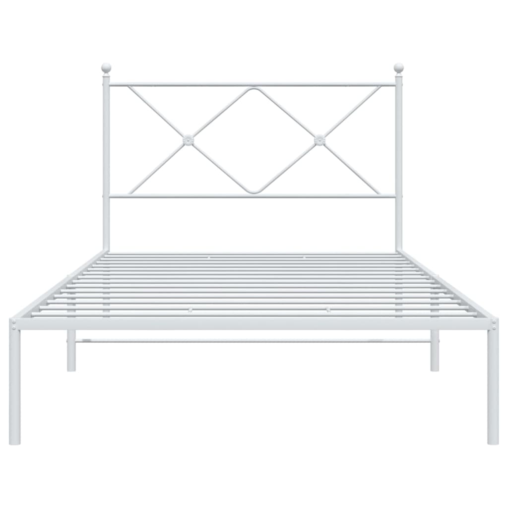 Bed frame with headboard metal white 107x203 cm