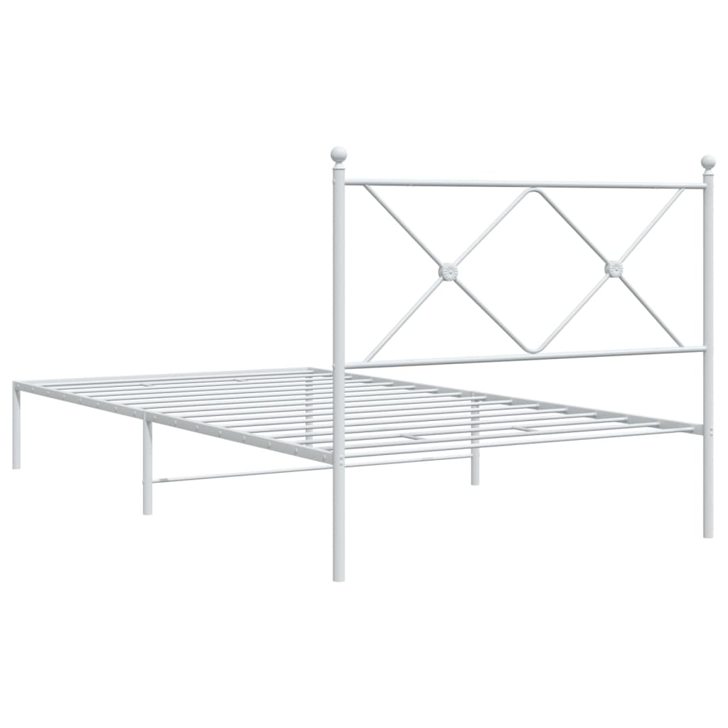 Bed frame with headboard metal white 107x203 cm