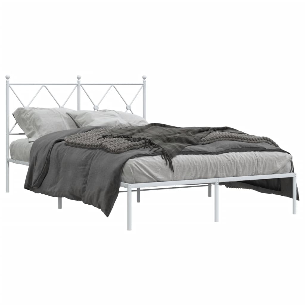 Bed frame with headboard metal white 120x190 cm