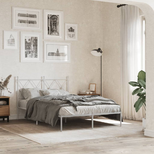 Bed frame with headboard metal white 120x190 cm