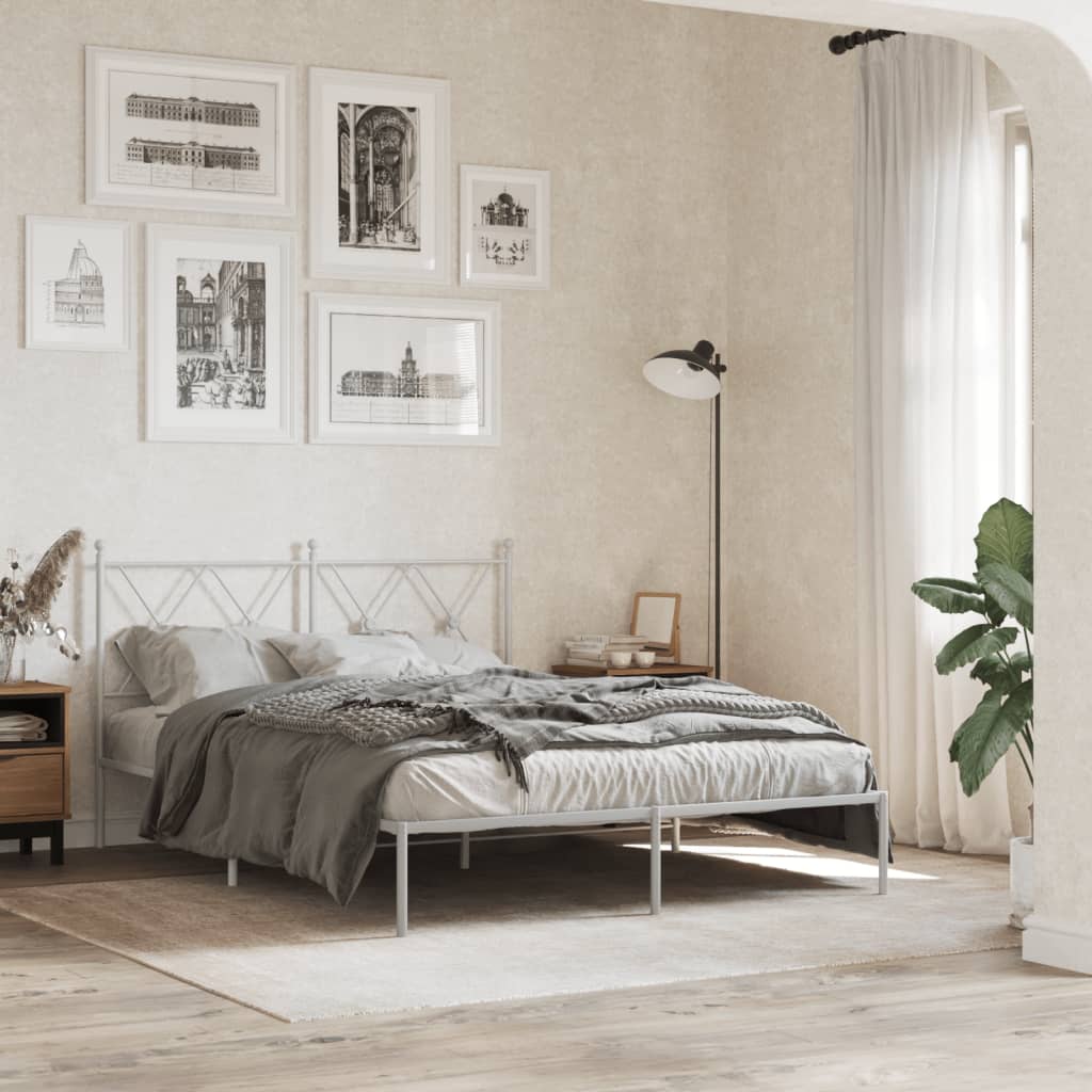 Bed frame with headboard metal white 135x190 cm