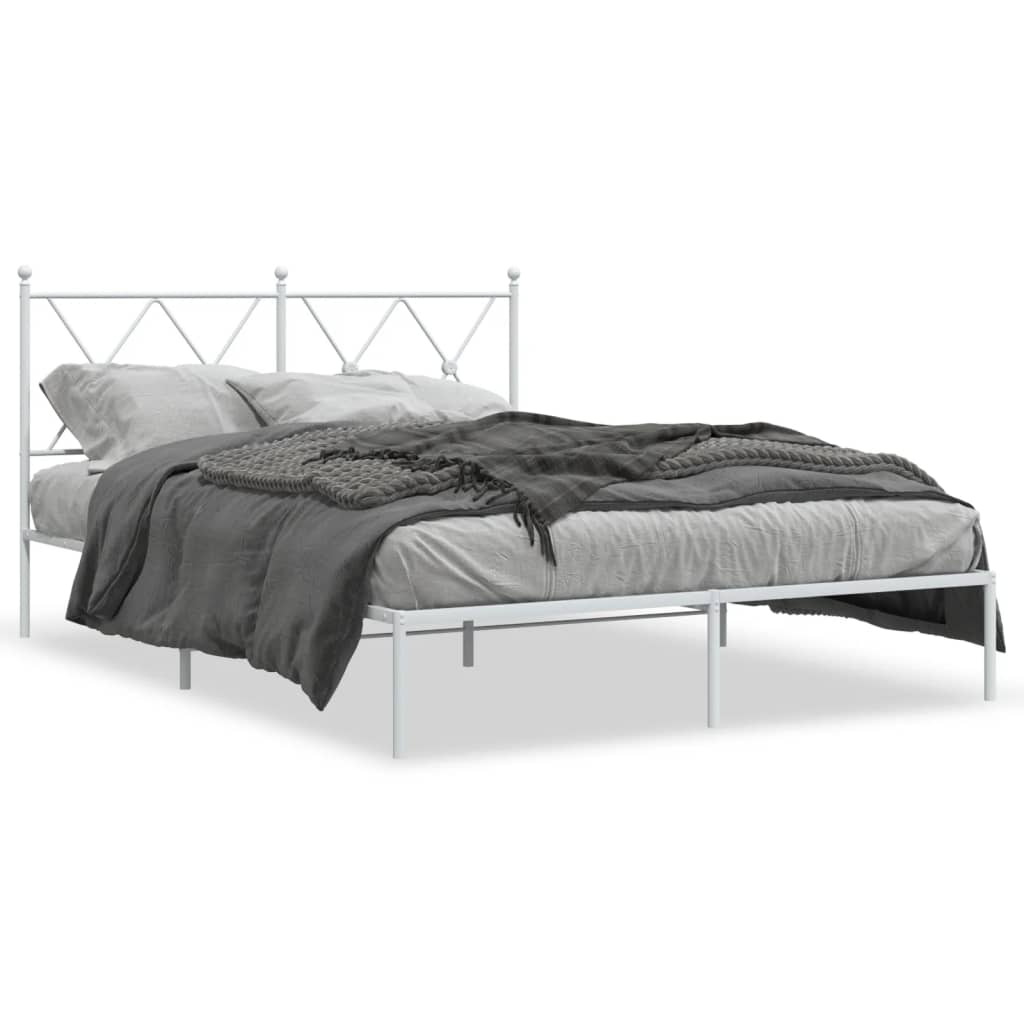 Bed frame with headboard metal white 140x190 cm
