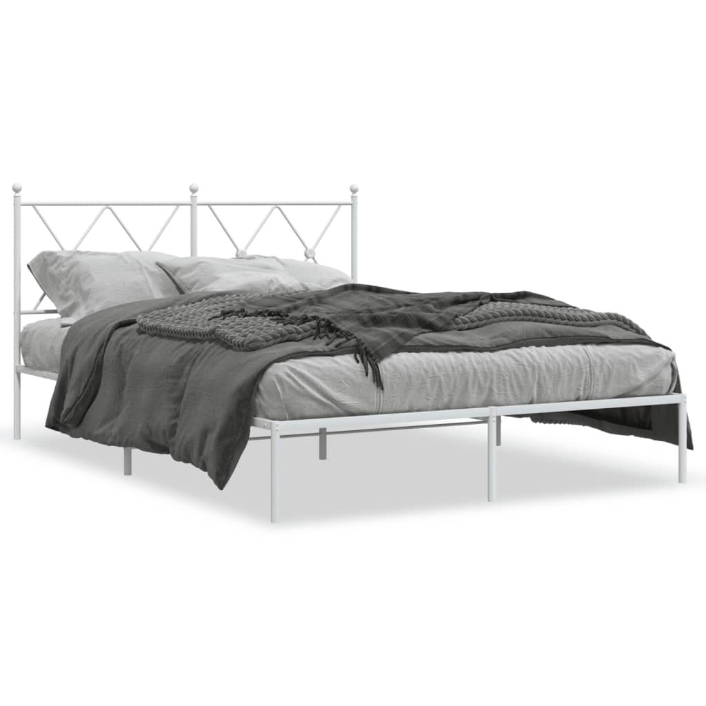 Bed frame with headboard metal white 140x200 cm