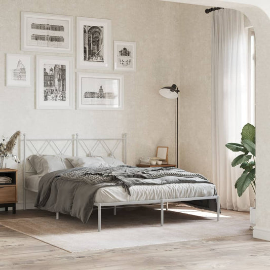 Bed frame with headboard metal white 140x200 cm