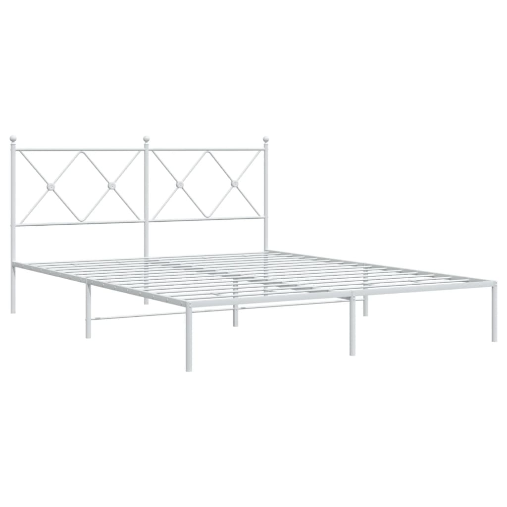 Bed frame with headboard metal white 150x200 cm