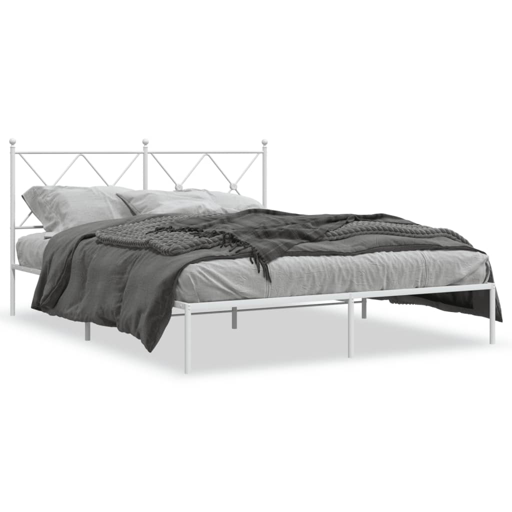 Bed frame with headboard metal white 160x200 cm