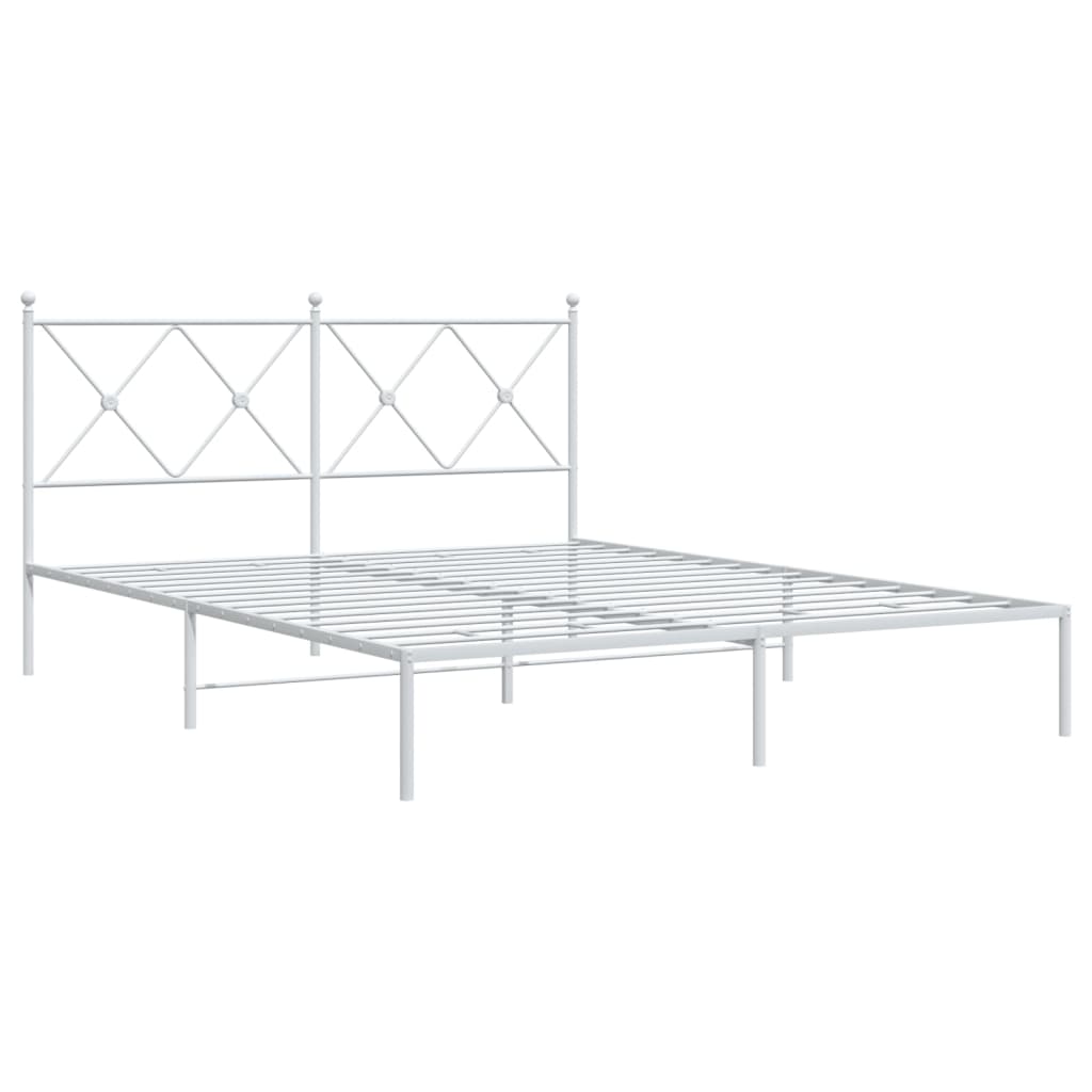 Bed frame with headboard metal white 160x200 cm