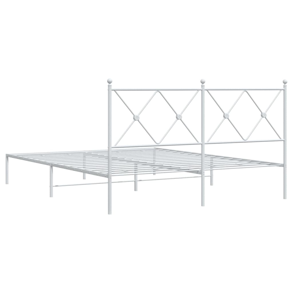 Bed frame with headboard metal white 160x200 cm