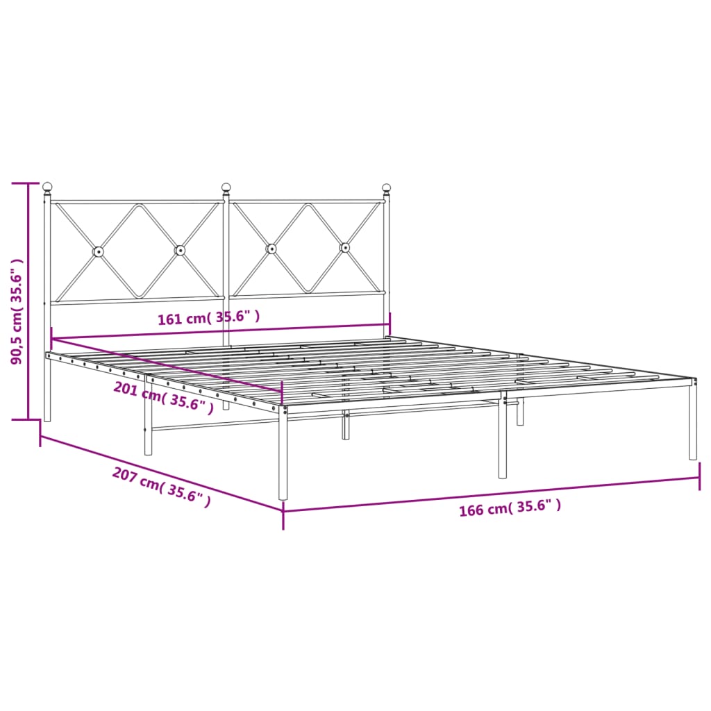 Bed frame with headboard metal white 160x200 cm
