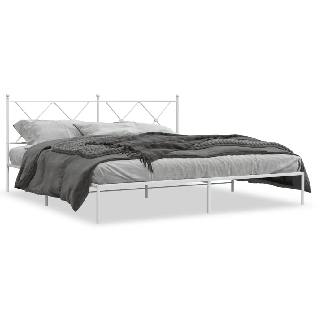 Bed frame with headboard metal white 180x200 cm