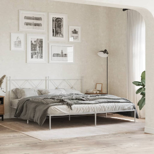 Bed frame with headboard metal white 180x200 cm