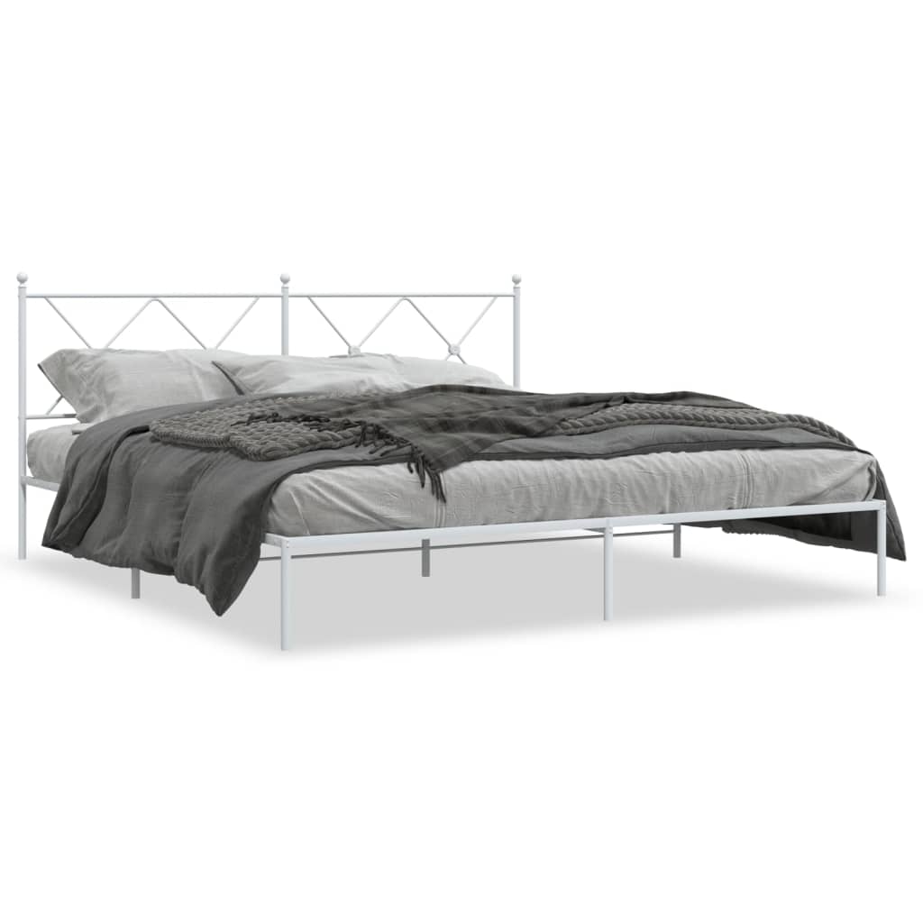 Bed frame with headboard metal white 183x213 cm
