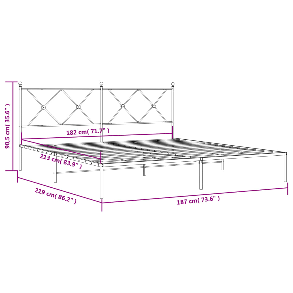 Bed frame with headboard metal white 183x213 cm