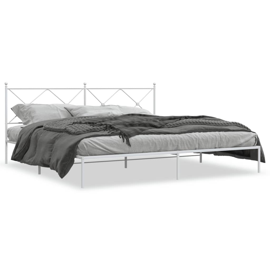 Bed frame with headboard metal white 193x203 cm