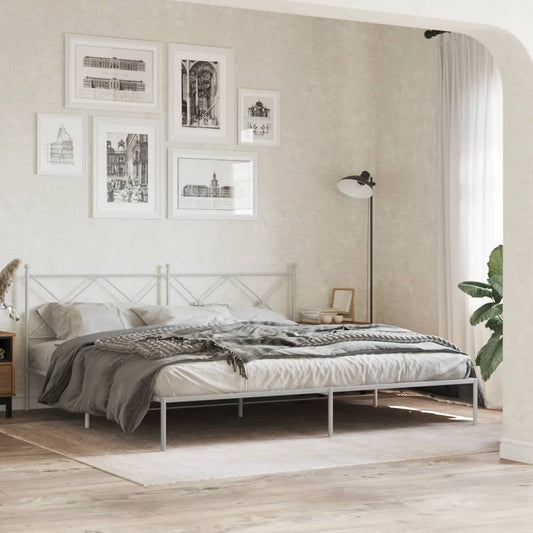 Bed frame with headboard metal white 193x203 cm