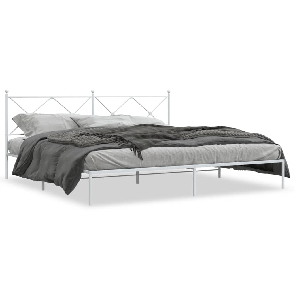 Bed frame with headboard metal white 200x200 cm