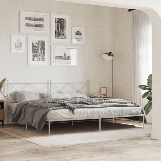 Bed frame with headboard metal white 200x200 cm